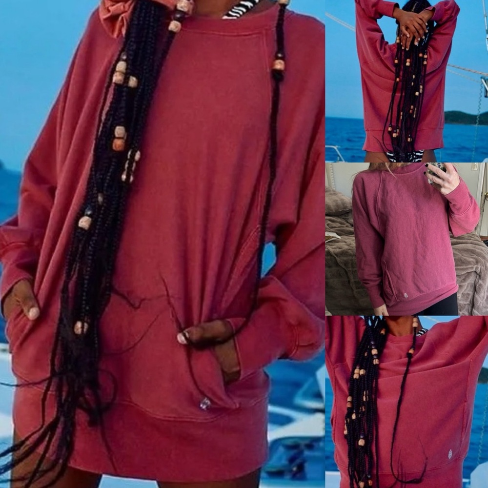 Free People Better Days Sweatshirt in Varsity Red pink broken in pocket s